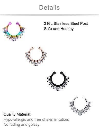 Scerring Fake Septum Nose Hoop Rings Clear Cz Faux Non Pierced Clicker Hanger Nose Septum Ring Clip On Body Piercing Jewelry 20Pcs Mix Color 1# #TOP2