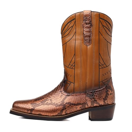 Mens Cowboy Boots Embroidered Snake Embossed Vintage Western Calf Boots with Chunky Sole3