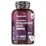 Hyaluronic Acid Supplement 600mg (500-700 KDA) - 1 per Day - 120 High Strength Capsules - 4 Months Supply - Non-GMO, Vegan-Friendly & GMP-Approved Hyaluronic Acid Capsules - Made in the UK