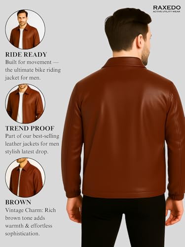 Image of Brown Faux Leather Jacket For Men - Lightweight Stylish Travel Outerwear For Bikers | Leather Jacket For Man - Stylish Lightweight Travel-ready Jacket