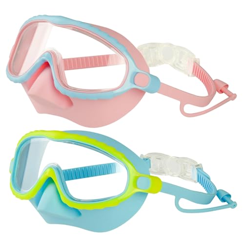 Lunettes de natation pour enfants de 4 à 16 ans, lot de 2 masques réglables avec cache-nez