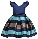 NSSMWTTC Flower Girls Dresses Christmas Wedding Frocks Kids Knee Sleeveless Pageant Prom Gown Dress (Navy,130)