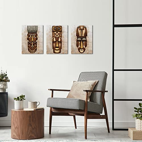 Zlove 3 Pieces Vintage African Mask Wall Art American African Tribal Ethnic Artwork For Rustic Home Bedroom Decoration Stretched And Framed Ready To Hang 12X16Inchx3Pcs #TOP1
