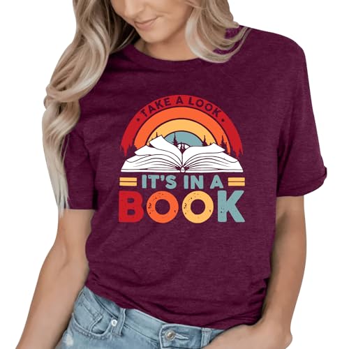 Image of Take a Look It's in a Book Shirt for Women Funny Reading Rainbow Graphic T Shirt Book Lover Gift Tee Tops