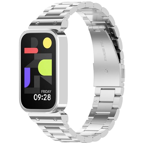 [PONATTENO] �����p�x���g For Xiaomi Band 9 Active�p�E�H�b�`�o���h 18mm �X�`�[���o���h�ی�t���[���t �������o���h �������ߍH��� (�V���o�[)