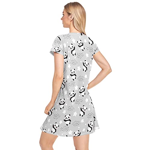 Ollabaky Cute Panda Cartoon Nightgown For Women Sleepwear Short Sleeve Sleep Shirt Pajama Dress Nightshirt, Xxl #TOP2