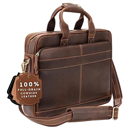 Luxorro Full Grain Leather Briefcases For Men, Handcrafted Leather Laptop Bag For Men, Our Leather Bags For Men Come In A Beautiful Gift Box, Perfect Christmas Gifts For Men, Brown, Fits 15.6" Laptop