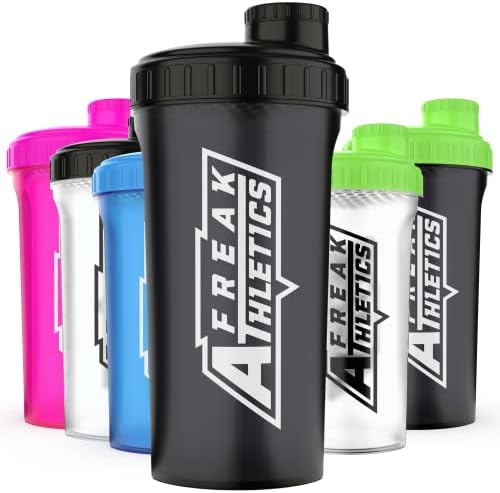 Protein Shaker Bottle 700ml Premium BPA Free shaker Bottle by Freak Athletics (Clear Transparent / Black Lid)