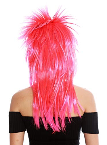 WIG ME UP - DH1069-PC13TPC5 party wig carnival punk mullet rocker wild 80's wave backcombed long red pink mix