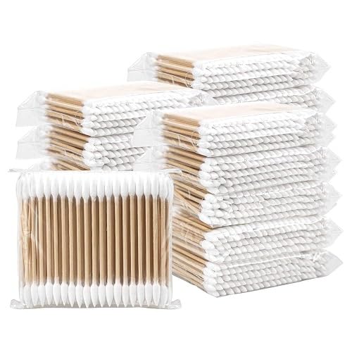 100 PCS Wooden Cotton Ear Buds Pure Cotton Swabs for Ear Cleaning Baby Care Makeup Craft and Daily Hygiene Use with Wooden Stick Double Head Tips-image-1