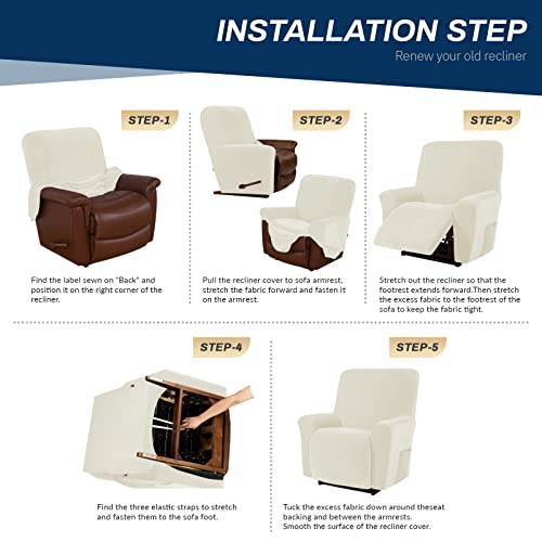Asnomy Recliner Chair Covers Lazy Boy Recliner Covers With Pockets Stretch Velvet Couch Cover Slipcovers 1-Piece Furniture Protector For Dogs Cats(Recliner,White) #TOP6
