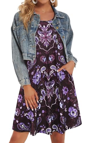 Image of Womens Summer Dresses Beach Casual Loose Tshirt Floral Short Sleeve Flowy Pockets Sundresses 2026