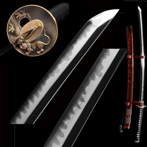 HERO SWORD Advanced Nugui Polishing Tigrer Katana Razor Sharp Clay Tempered T10 Steel Katana Real Hamon Razor Sharp Samurai Sword Authentic Japanese Knives Combat Ready