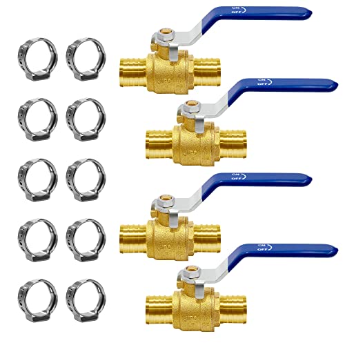 TreMax Heavy Duty Ball Valve, Full Port Ball Valve, Shut Off Valve, Brass, Lead Free with Stainless Steel Clamps Rings, 1 2 Pex x 1 2 Pex, 3 4 Pex x 3 4 Pex, 1 Pex x 1 Pex (3 4 Pex x 3 4 Pex)