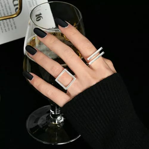 Bague argent 925 ajustable F0366 : design carré mat minimaliste
