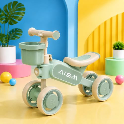 Image of Baby Balance Bike | Toddler First Ride-On Bike | Non-Pedal 4-Wheel Push Bike | Lightweight & Sturdy Design for Boys & Girls | Ideal for 1-3 Years Old (Green : KB-079)