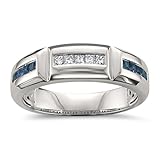 La4ve Diamonds 1/5 Carat Diamond, Channel-Set, 14k White Gold Princess-Cut Diamond & Blue Sapphire Men's Wedding Band Ring (I-J, SI2-I1) | Real Diamond Wedding Band for Women | Gift Box Included