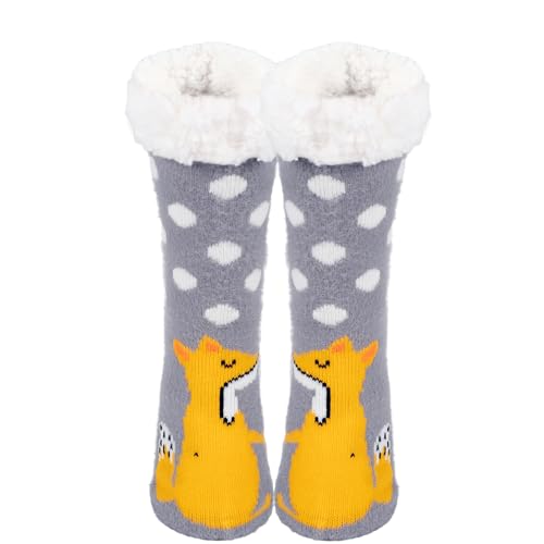 Chaussettes Antidérapantes Femme Hiver - Doublé Chaud Mignon Animal - Maison Noël Cadeau
