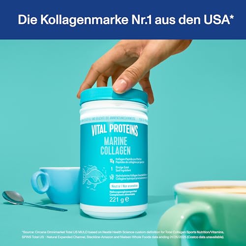 Vital Proteins Marine Collagen 221g – Fisch-Kollagen-Peptide – schöne Haut, Haare & Nägel – geschmacksneutrales Kollagenpulver – hydrolysiertes Meereskollagen Typ 1 & 3