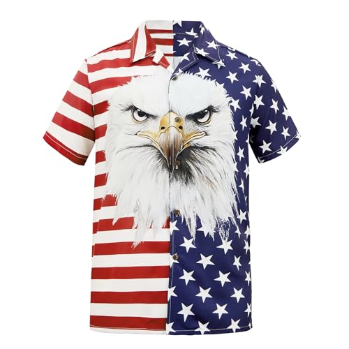 Zando 4th Of July Shirts For Men - American Flag Funny Hawaiian Shirt Short Sleeve Button Down Outfit Top Patriotic Shirts For Men for Summer Beach & Independence Day Eagle Flag Large