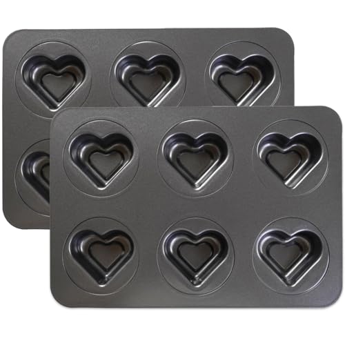 Sinsanye 2Pcs Mini Heart-Shaped Hollow Pan, Nonstick Carbon Steel 6 Cavity Jam Baking Pan for Valentine's Day Christmas Birthday Wedding Anniversary