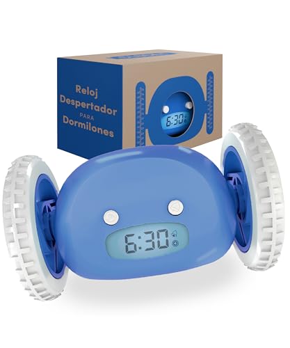 CLOCKY Reloj Despertador Potente Ruidoso Sonido Muy Fuerte para Dormilones Sordos Sueño Profundo Adultos Niños Dormitorio, Despertador Digital Inteligente con Ruedas Se Mueve, Regalo Divertido (Azul)