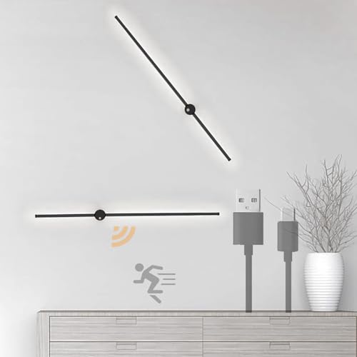 Lámpara de pared con sensor movimiento y batería recargable luz blanca de 80cm lineal negro