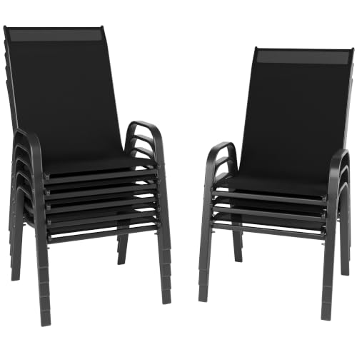 Image of Patio Chairs Set of 8, Stackable Outdoor Dining Chairs for All Weather, Metal Modern Outside Furniture Chair for Pool Side, Garden, Backyard Deck, Black