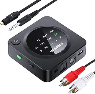 Bluetooth 5.0 Transmitter Receiver for TV, aptX Low Latency Wireless Audio Adapter with Volume Control, Optical AUX RCA Bluetooth Splitter for 2 Headphones (20H Playtime)