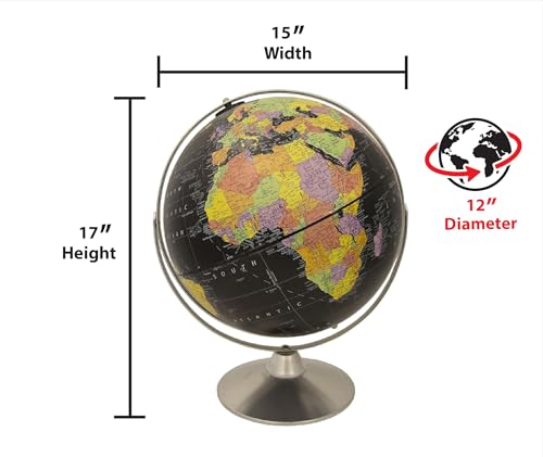 Replogle Starlight, Black Ocean World Globe, Desktop Piece, Gyro-matic meridian, Silver base, Detailed Cartography - Thumbnail 2