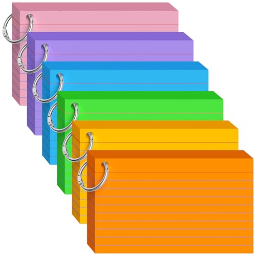 Flash Cards 3x5 Flashcards, 300 PCS Index Cards 3x5 Cue Cards, Colored Lined Paper Cards Revision Flash with 6 Metal Binder Ring, Record Recipe Study Flash Cards for Taking Notes,  image 1