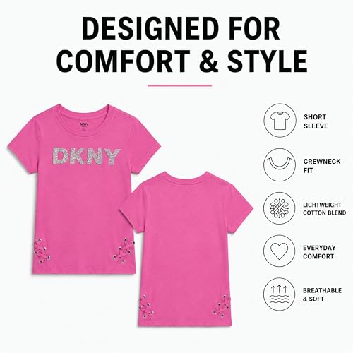 Image of DKNY Girls Shirts - Lightweight Cotton Blend Short Sleeve Crewneck Graphic Tee Cute Tops - Casual Trendy Girls Summer Clothes