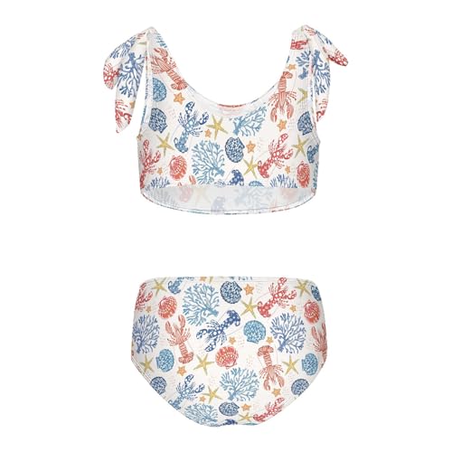 Toddler Girls Bikini Set Marine Lobster Swimsuits Kid Bowknot Swimwear 2 Piece Bathing Suit 3-12T2