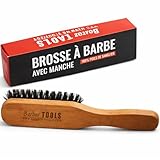 Brosse à barbe et moustache avec poignée de grande qualité. 100% de poils de sanglier. Idéale pour l'utilisation d' huile, de baume et de tous soins de barbe (18,50X3,60X2,80cm). ✮ BARBER TOOLS ✮