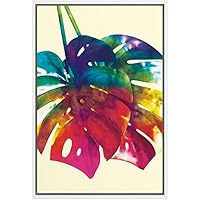 SIGNWIN Framed Canvas Wall Art Multicolor Rainbow Tropical Monsteras Leaves with Yellow Botanical Plants Watercolor Abstract Modern Colorful for Living Room, Bedroom, Office - 16