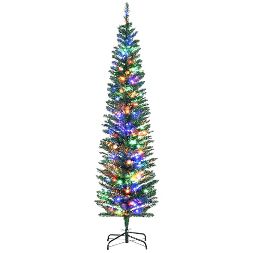 HOMCOM 6ft Prelit Artificial Christmas Tree, Pencil Xmas Tree 150