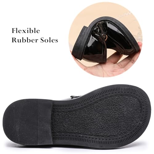 DADAWEN Girls Slip On Loafers & Casual Flats - Round Toe Dress Boat Shoes for School, Uniform, Weddings & Church - Black Size 2.5 angle 5