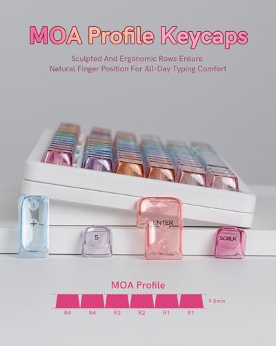 Image of Rainbow Clear Keycaps, 125 Keys MOA Profile Transparent Keyboard keycaps, Shine Through Jelly Key caps, Compatible with 60%, 65%, 75%, 96%, Full-Sized Layout Mx Switches Mechanical Keyboard