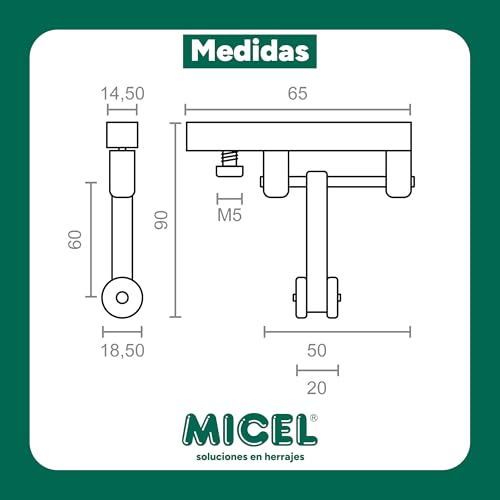 MICEL - 92585 Riemenscheibe für Pergola, mit Doppellager, Verlängerung 60 mm, weiß, 65 x 18,5 x 90 mm