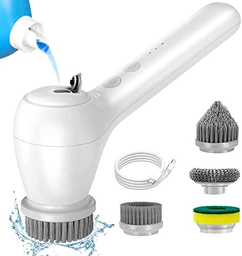 Electric Spin Scrubber, Nightinod Electric Cleaning Brush with Auto Detergent Dispenser and 4 Replaceable Brush Heads, 2 Adjustable Speeds Handheld Scrubber for House Cleaning,Wall,Tile,Tub etc
