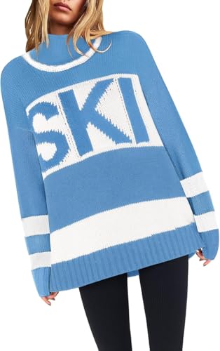 Image of Women Sweaters Warm Ski Print Mockneck Tops Apres Ski Outfit Long Sleeve Christmas Sweater Shirt 2026