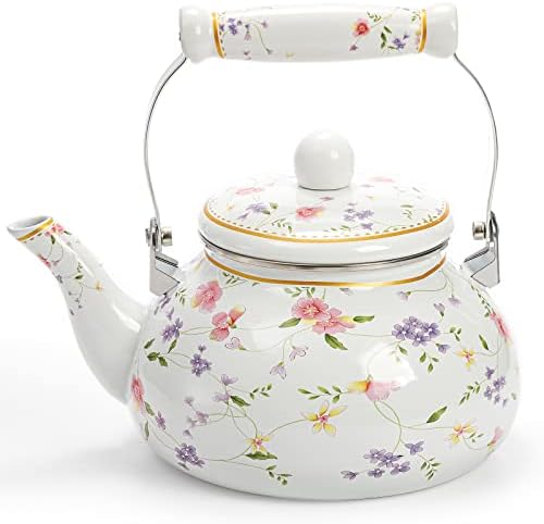 Jucoan Vintage Enamel Tea Kettle, 2.6 Quart Floral Enamel Water K...