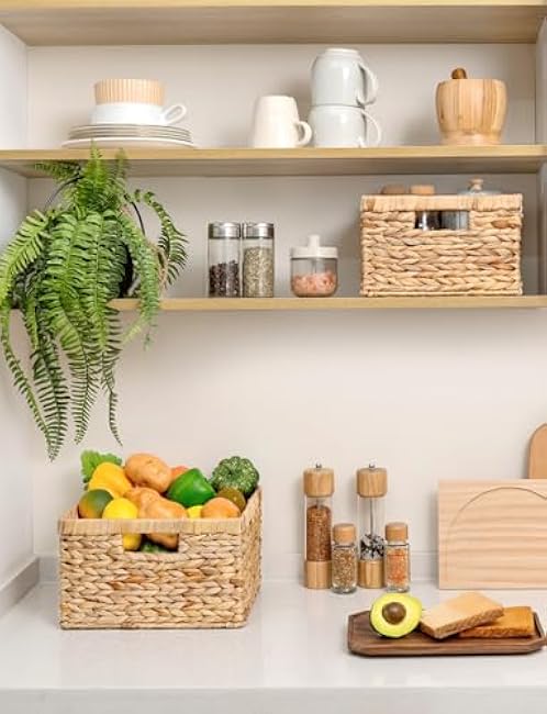 StorageWorks Wicker Storage Basket, Water Hyacinth Basket for Organizing, Decorative Water Hyacinth Storage Baskets, Set of 2, Large and Small