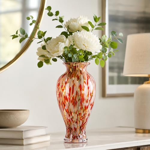Vase en verre soufflé de 30 cm de haut rouge crème pour déco de mariage