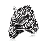 Gungneer Anillo nórdico vikingo, de acero inoxidable, cabeza de lobo