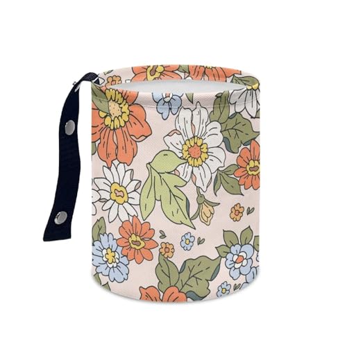 Image of Collapsible Portable Green Car Trash Can With Bags - Flowers & Leaves - Interior Universal