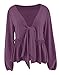Fanway&EC Women's Long Sleeve V Neck Blouses Babydoll Tie Front Shirts Ruffle Hem Casual Crop Tops (Berry Purple,XX-Large,XX-Large,Adult,Female,US,Alpha,Regular,Regular)