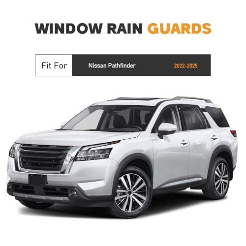 Image of Shatterproof Taped-On Window Deflectors for Nissan Pathfinder 2022-2026 with Black Trim, Rain Guards, Window Visors for Car, Vent Deflector, 4pcs