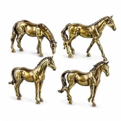 LOGOFUN 4pcs Mini Copper Alloy Horse Figurine