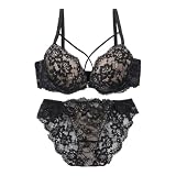 [シロハト] プチマリー シアーレースクロスコード ブラセット ABCDEF ブラジャー ショーツ セット 総レース バックレース petit marie BLACK(BK-ブラック、A70-M)